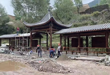 走廊式?jīng)鐾び心男邮?，連廊連接涼亭效果圖片